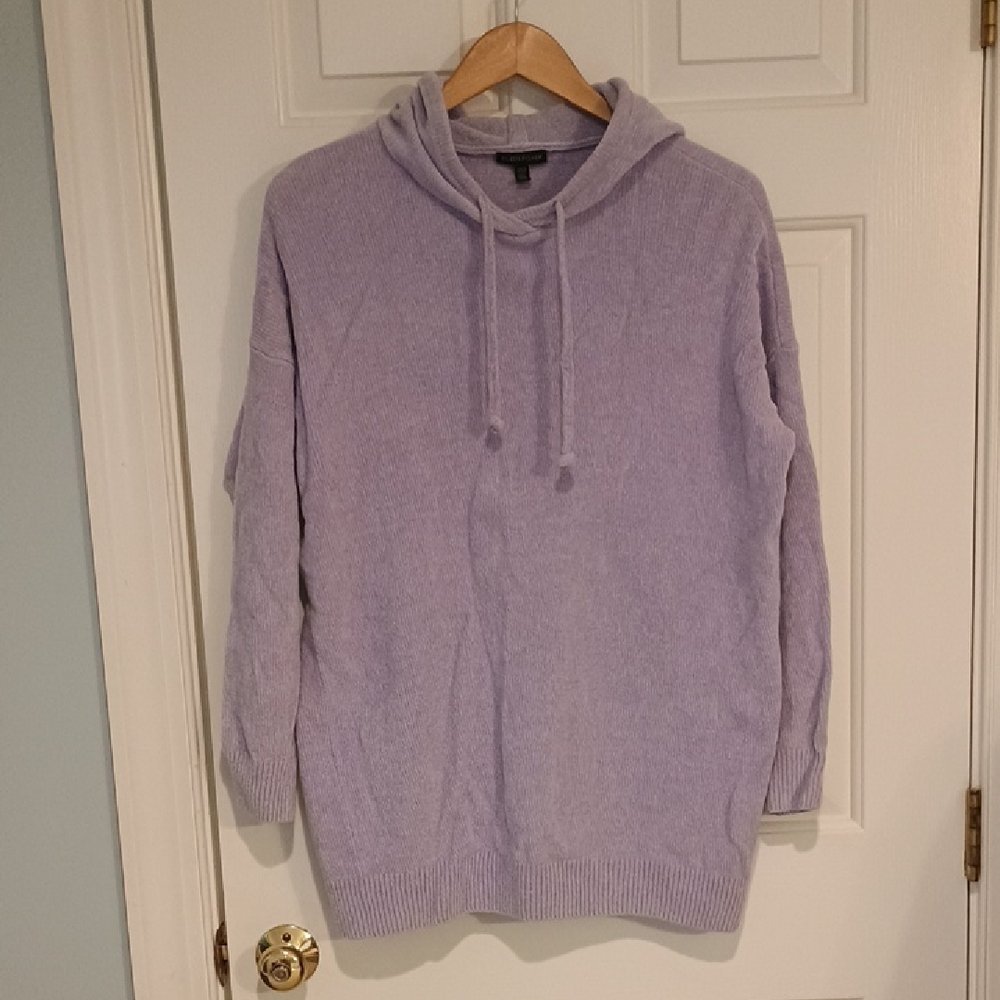 Eileen Fisher Lavender Hooded Scoop-Neck Sweater